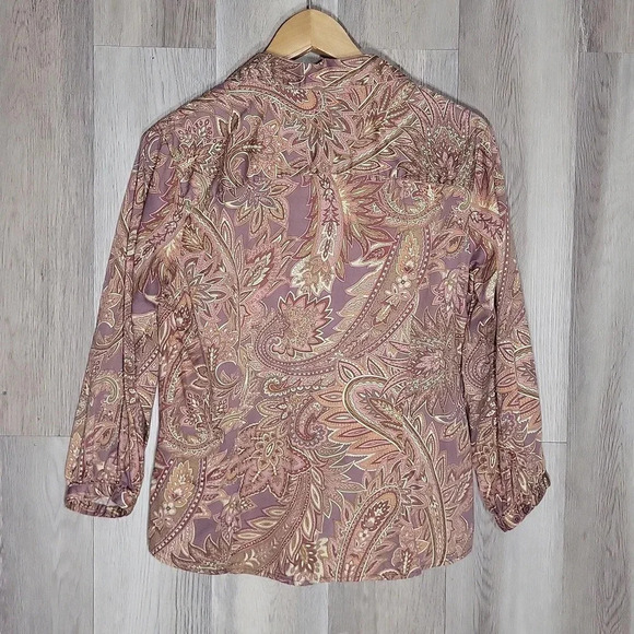 🛍Van Heusen Pink Purple Paisley Collared Button Up 3/4 Sleeve Womens Large - Picture 2 of 7